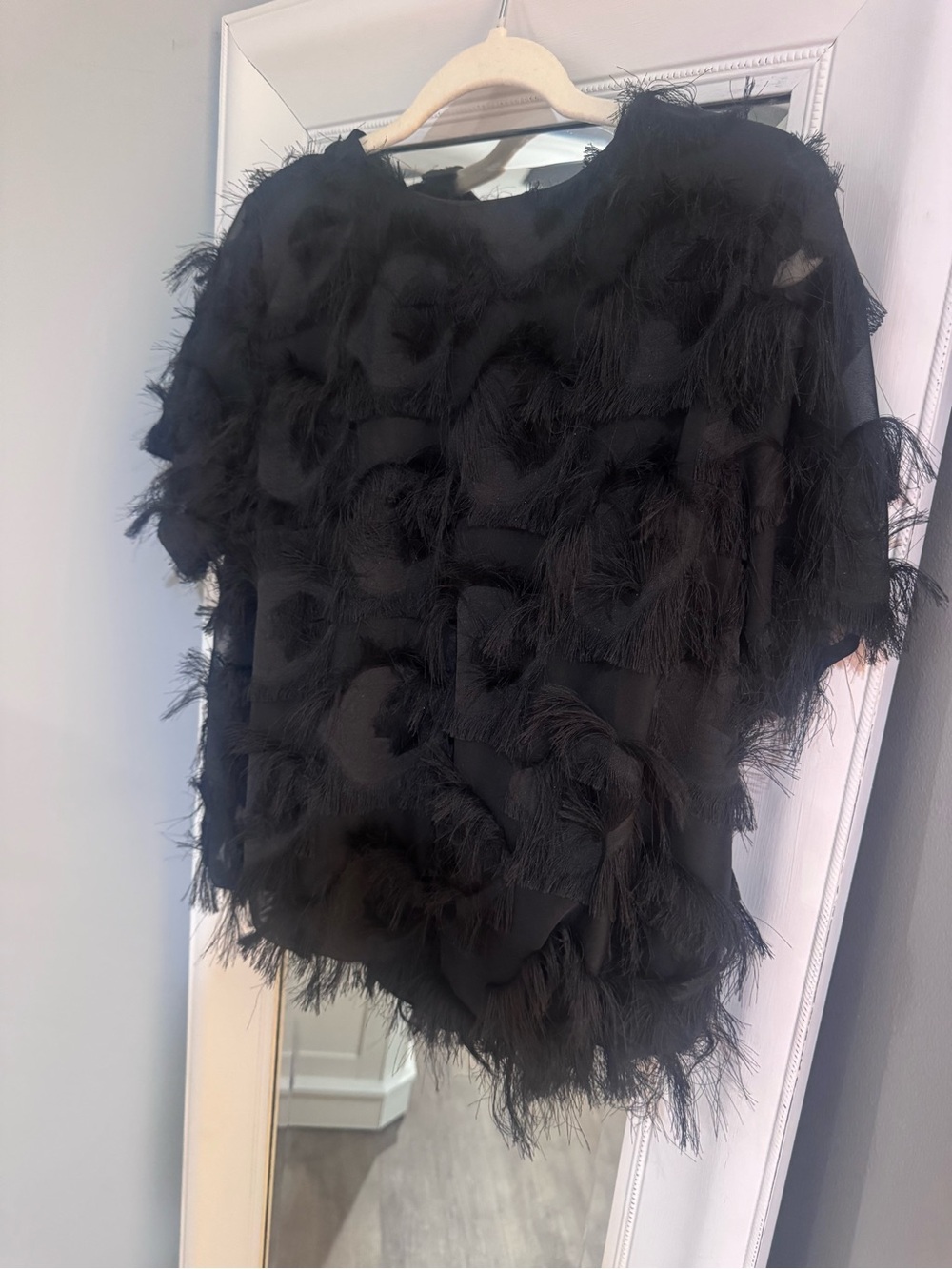 Feather-Trim Black Women's Top - SHEIN